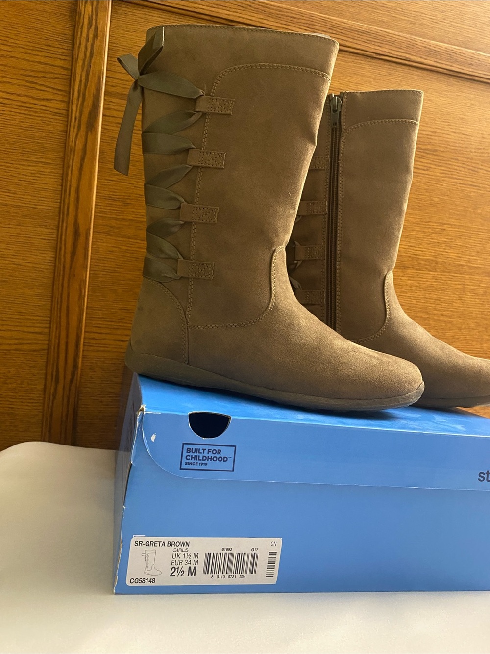 Stride Rite Girls' Greta Brown Tall Ribbon-Back Boots